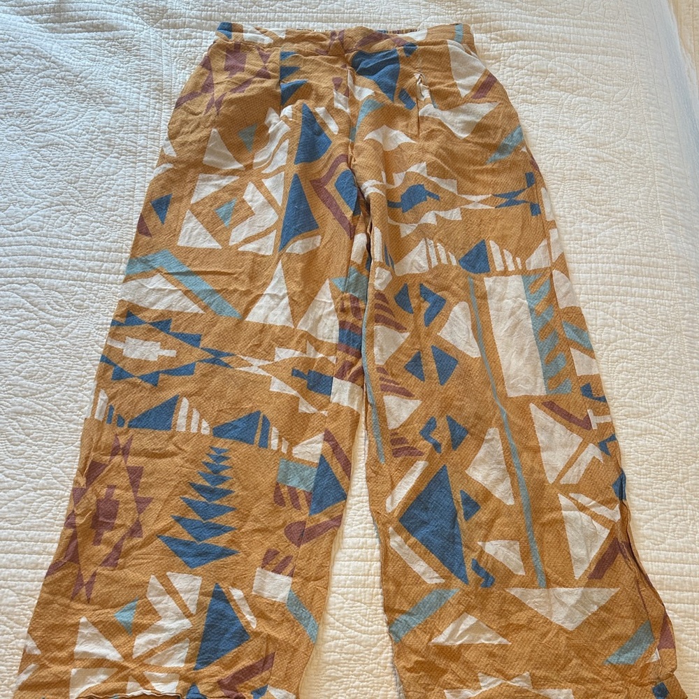 Ranna Gill Tan and Blue Geometric Chinos